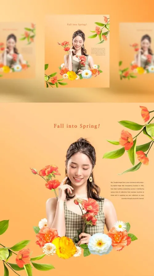 唯美春季花卉创意合成海报PSD模板 Fall into Spring!
