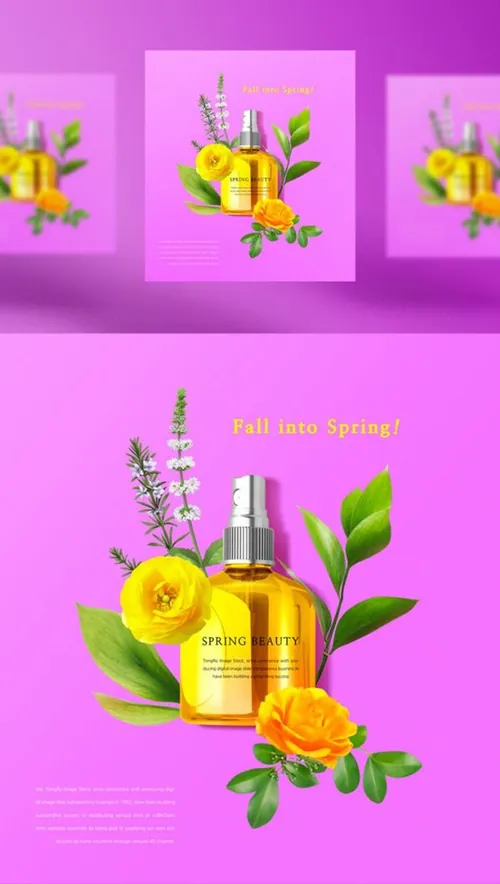 唯美春季花卉创意合成海报PSD模板 Fall into Spring!