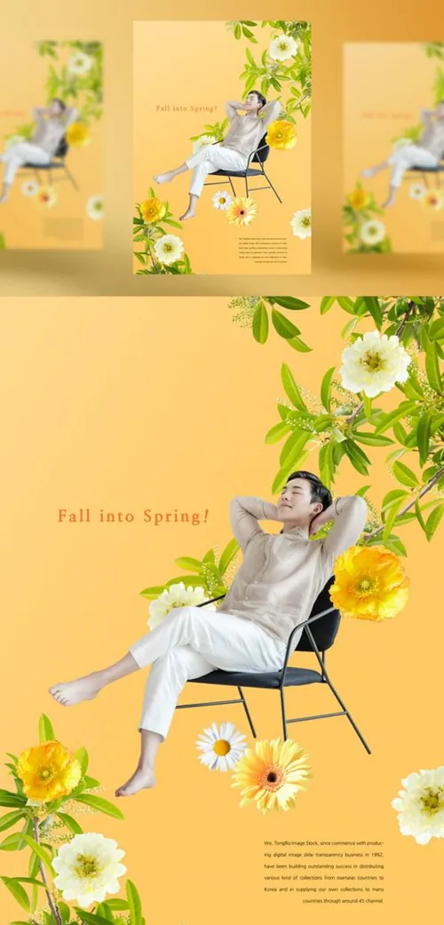 唯美春季花卉创意合成海报PSD模板 Fall into Spring!