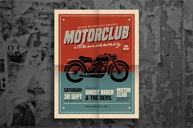 复古机车俱乐部活动海报传单模板 Retro Motorclub Event