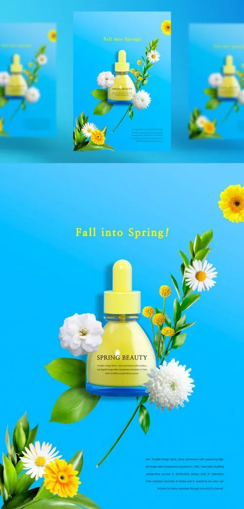 唯美春季花卉创意合成海报PSD模板 Fall into Spring!