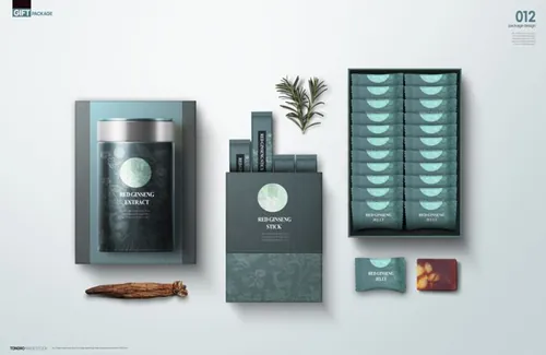 高档礼包礼盒健康保健产品传统包装设计PSD模板