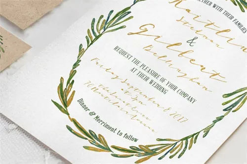 手绘水彩绿色花圈婚礼套装设计素材 Elegant-Wreath-Wedding-Suite