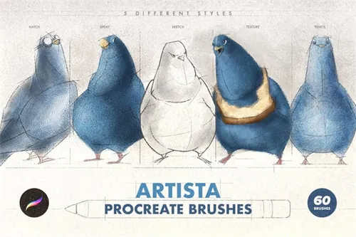复古喷雾噪点砂砾描边铅笔素描垃圾做旧纹理笔刷 Artista Proc