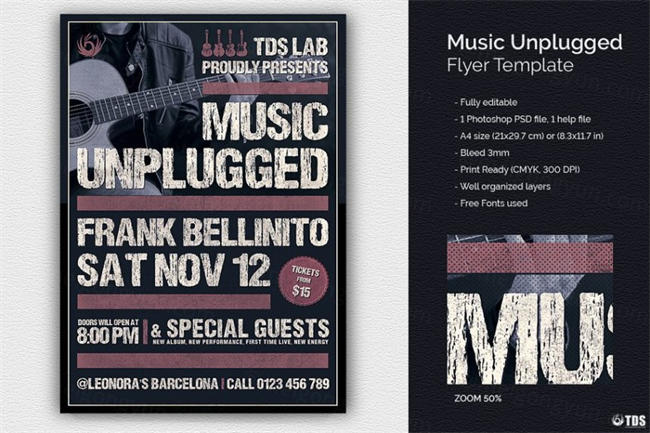 音乐传单海报 Music Unplugged Flyer