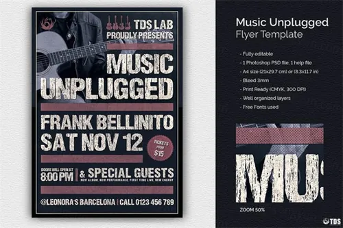 音乐传单海报 Music Unplugged Flyer