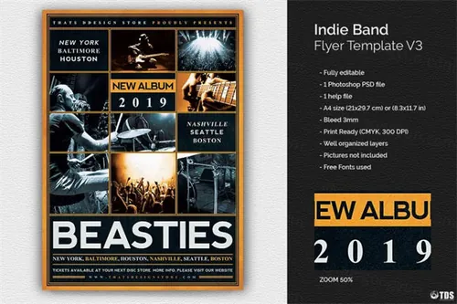 传统乐队海报模板 Indie Band Flyer