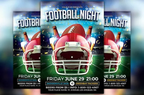 橄榄球之夜海报模板 Football Night Flyer Template