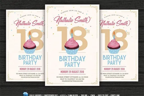 18岁生日海报模板 Birthday Invitation
