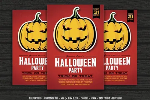 卡通万圣节海报模板 Halloween Party Flyer