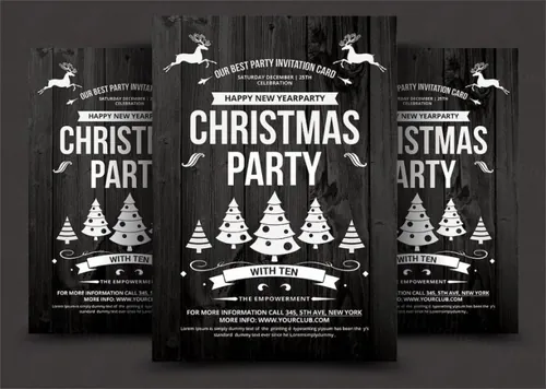 黑板黑白圣诞节海报模板 Christmas Flyer
