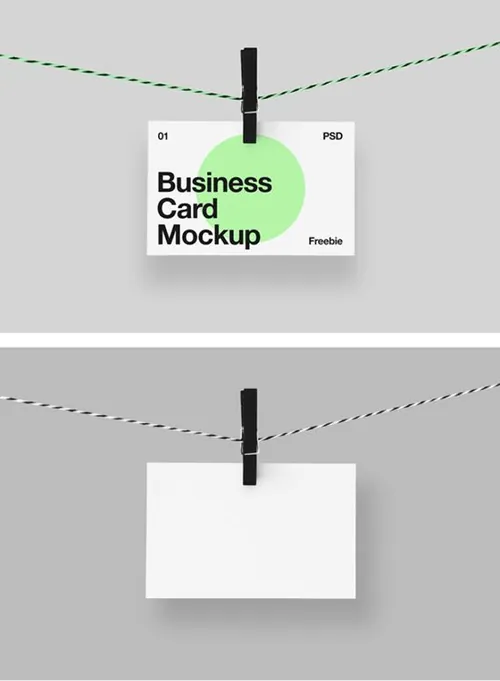 悬挂的名片贴图样机展示模版 Hanging Business Card Mockup