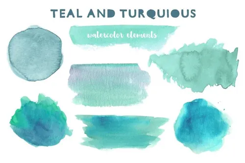 手绘水彩图案设计素材Turquoise watercolor clipart