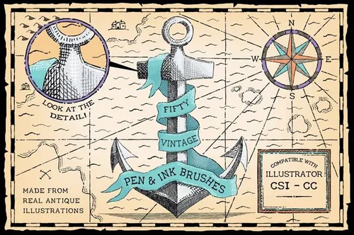 复古钢笔和墨水笔刷 Vintage Pen and Ink