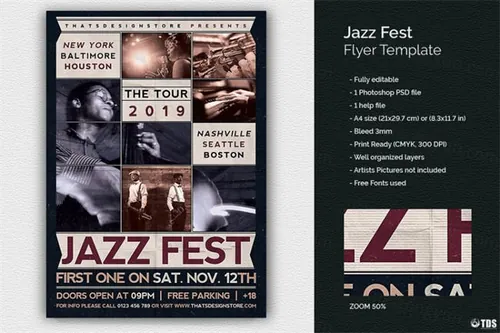 爵士音乐海报模板 Jazz Fest Flyer