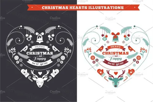 圣诞节心形创意图形 Christmas Heart Cards , Backgrounds