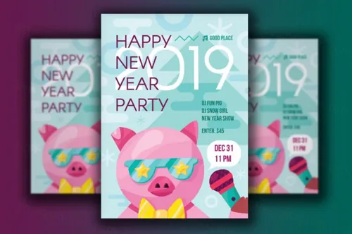 75 猪年元旦新年快乐海报宣传单