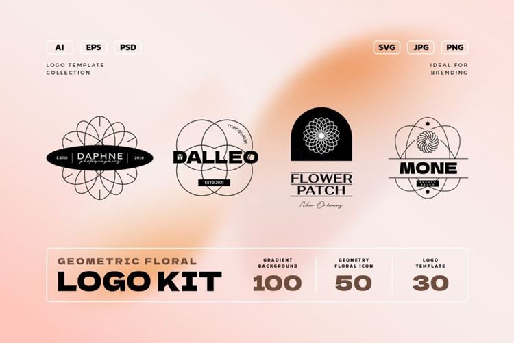 高端优雅的几何花卉女性品牌LOGO徽标设计模板素材 Geom