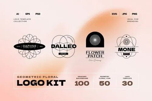 高端优雅的几何花卉女性品牌LOGO徽标设计模板素材 Geom