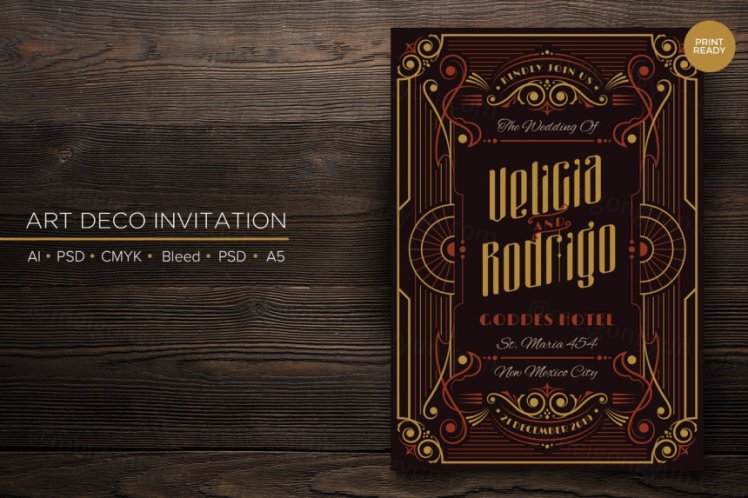 复古艺术装饰婚礼邀请函海报宣传单