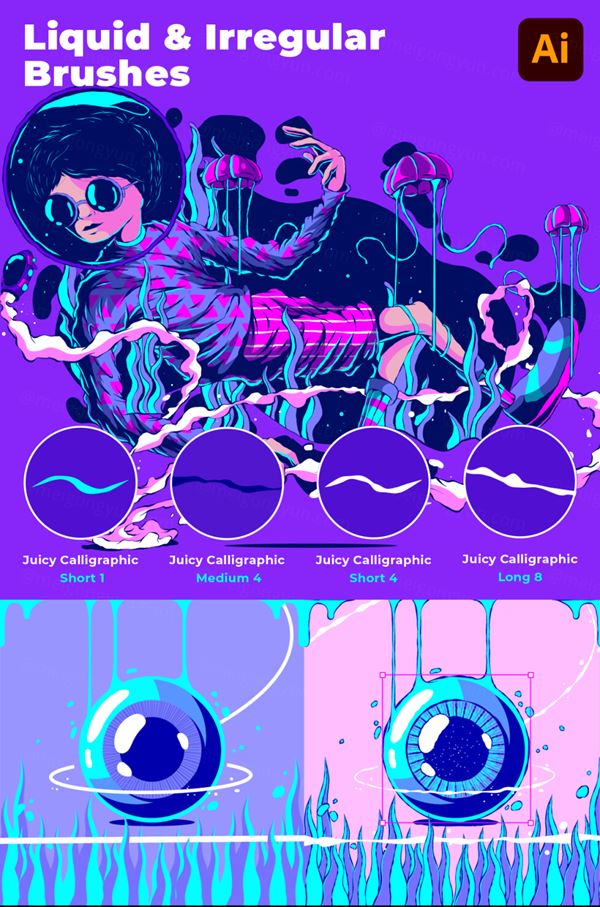 潮流星际液体线条不规则AI笔刷画笔素材 Intergalac