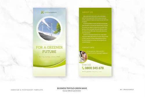 绿色画册宣传单模板 Business Trifold Green Wave