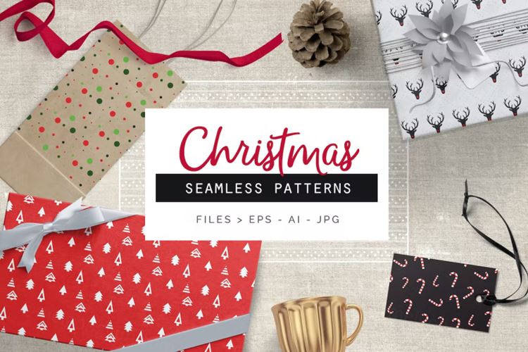 40款圣诞节主题矢量图案素材 Christmas Patte