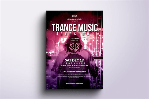 迷幻音乐活动传单和海报设计模板 Trance Music Event