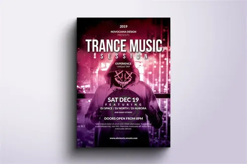 迷幻音乐活动传单和海报设计模板 Trance Music Event
