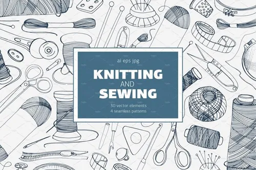 针织缝纫配件元素无缝背景打包Knitting_and_sew