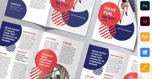 俱乐部广告双折页传单设计模板 Fitness Trainer Coach