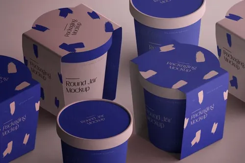 高质量圆形纸盒粥汤外卖快餐食品包装设计贴图展示样机模板 Ro