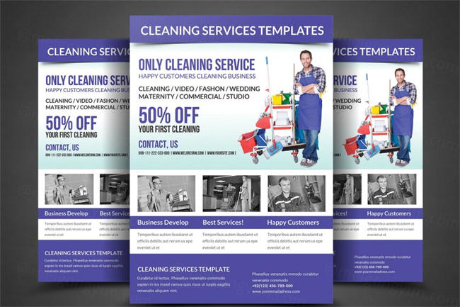 清洁工公司保洁服务宣传海报设计模板 Cleaning Services