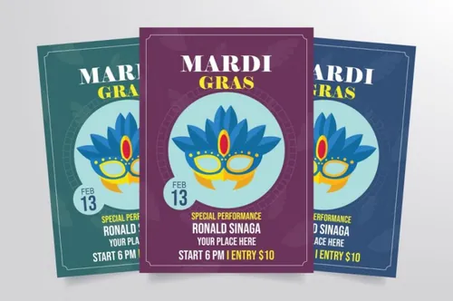 蒙面狂欢节活动海报设计模板 Mardi Gras Flyer Template