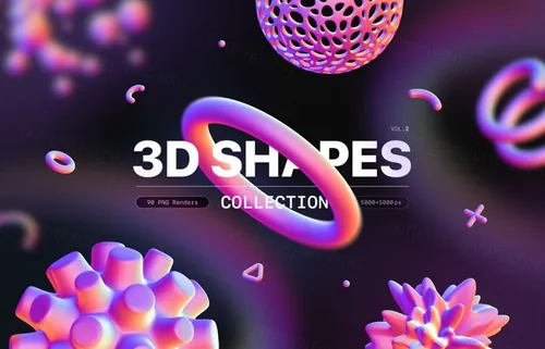 酸性炫彩渐变3D抽象未来机能赛博朋克几何立体PNG免扣素材