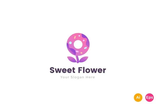 甜甜圈花朵糖果/面包/糕点标志logo模板 elements-sweet-flower-candy-shop