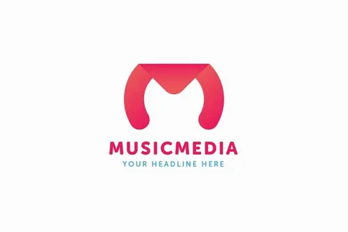音乐媒体字母M标志logo设计模板 Music-Media-M-Letter-Logo-Template