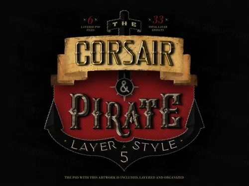 海盗船3D立体金属字刺绣织物文字效果模板 The Corsa