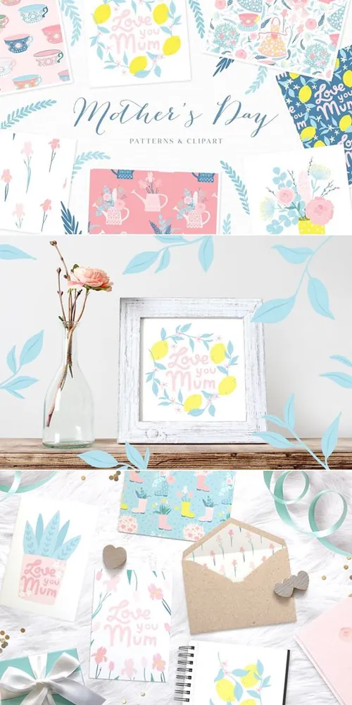 现代清新的花卉植物设计素材Mother_s_Day_prin