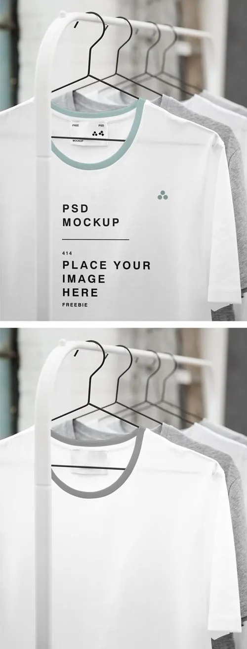 挂在晾衣杆的T恤场景贴图样机PSD模板 Hanging T-Shirt Mockup