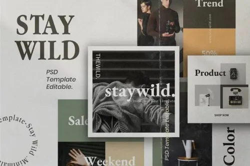 北欧极简主义Ins新媒体品牌营销宣传海报PSD模板 Staywild
