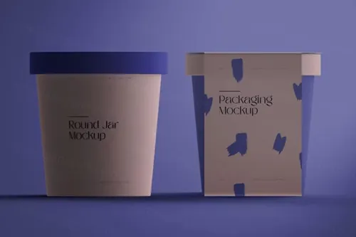 高质量冰淇淋圆形纸盒包装设计贴图展示样机模板 Ice Cre