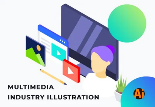 2.5D等距多媒体视频博客摄影数字艺术等主题插画素材 Multimedia In