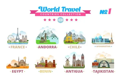 世界旅游国家遗产景点插图素材 world-travel-countries-collection-1