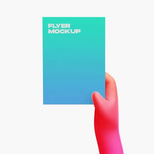 3D卡通手持传单海报设计提案样机PSD模板 3d cartoon hand with flyer mockup