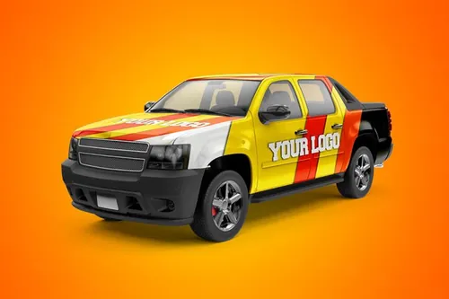 皮卡小货车品牌车身广告设计提案样机PSD模板 Mockup of a truck car