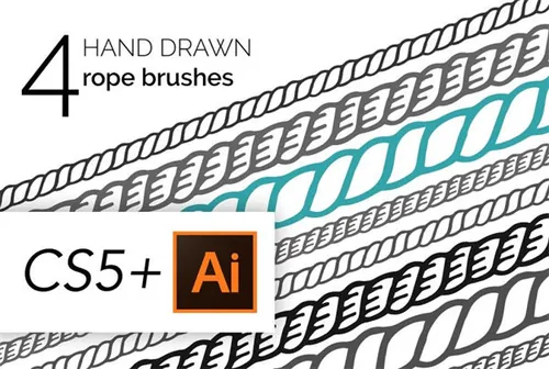 手绘绳子效果的笔刷 4 Hand Drawn Vintage Rope