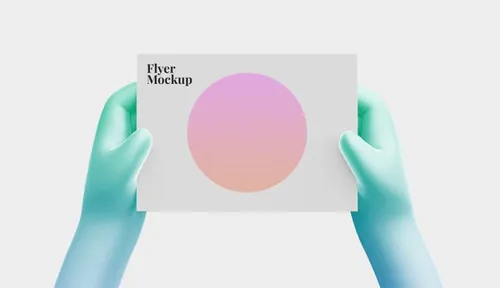 3D卡通手持传单海报设计提案样机PSD模板 3d cartoon hand with flyer mockup