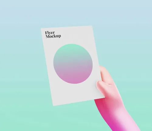 3D卡通手持传单海报设计提案样机PSD模板 3d cartoon hand with flyer mockup