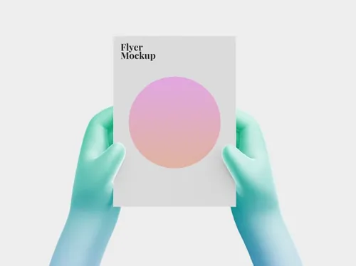 3D卡通手持传单海报设计提案样机PSD模板 3d cartoon hand with flyer mockup